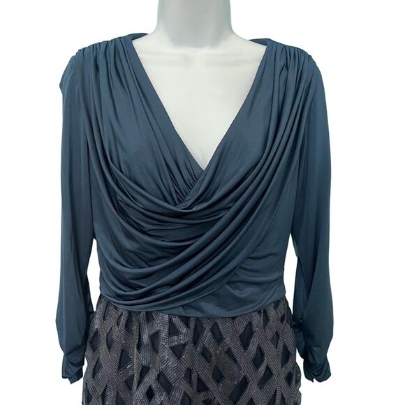 Tadashi Shoji Navy Blue Long Sleeve Sequin Evening Gown Maxi Dress Sz 4 NEW Tags - Picture 12 of 15